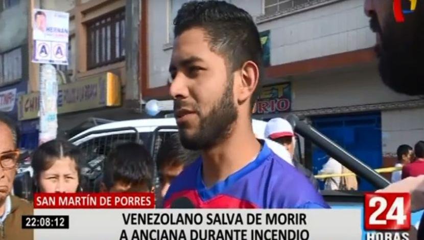 Abuela es salvada de un incendio por un Venezolano en Perú